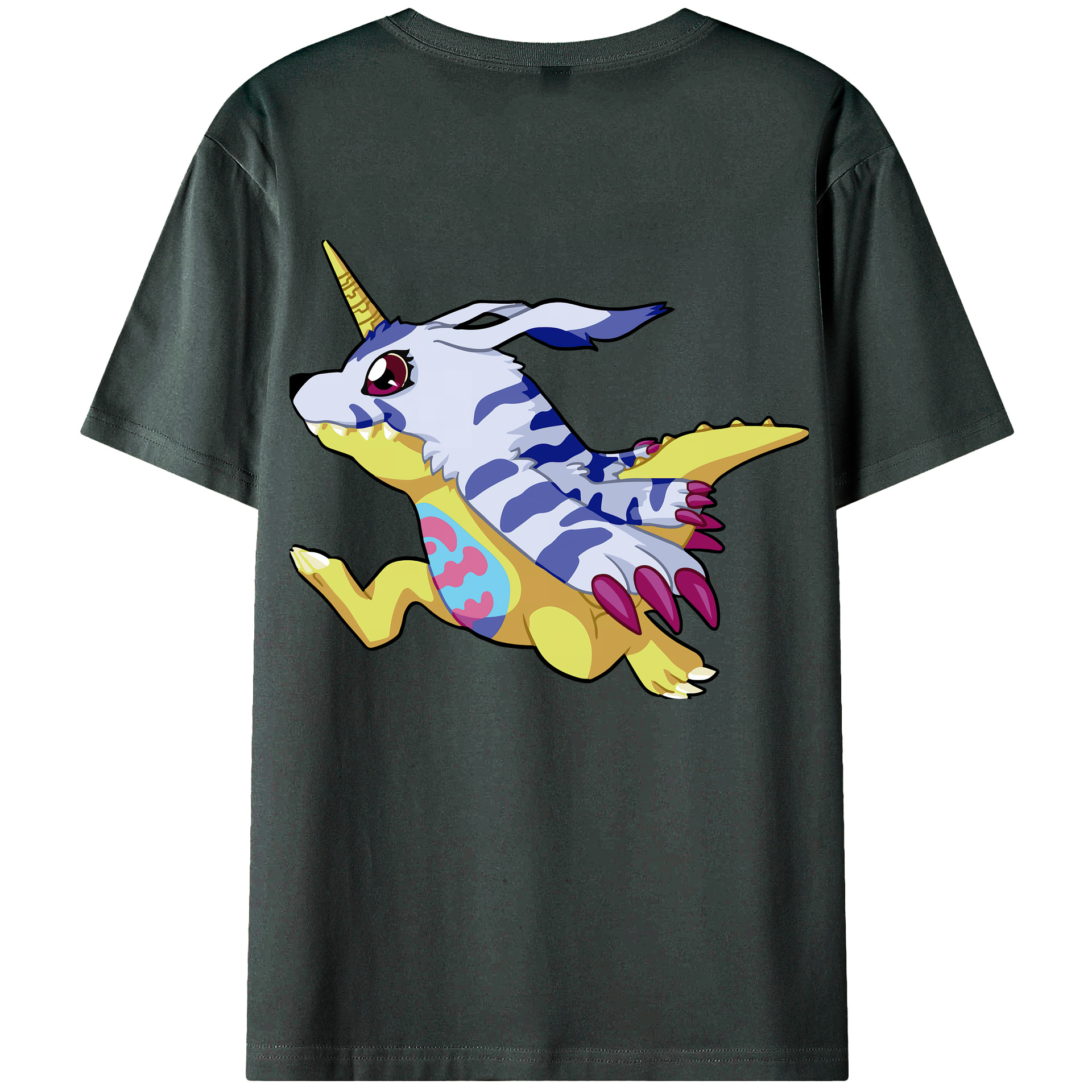 （画像用） Digimon デジタルモンスター/デジモン 綿100％ メンズ半袖Tシャツ（バックプリント） 通気性